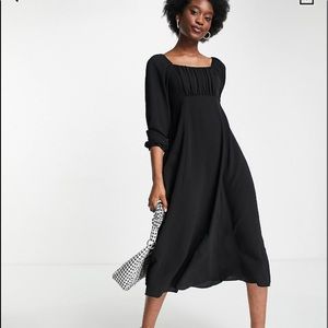 ASOS DESIGN Square Neck Ruched MIDI Dress Black